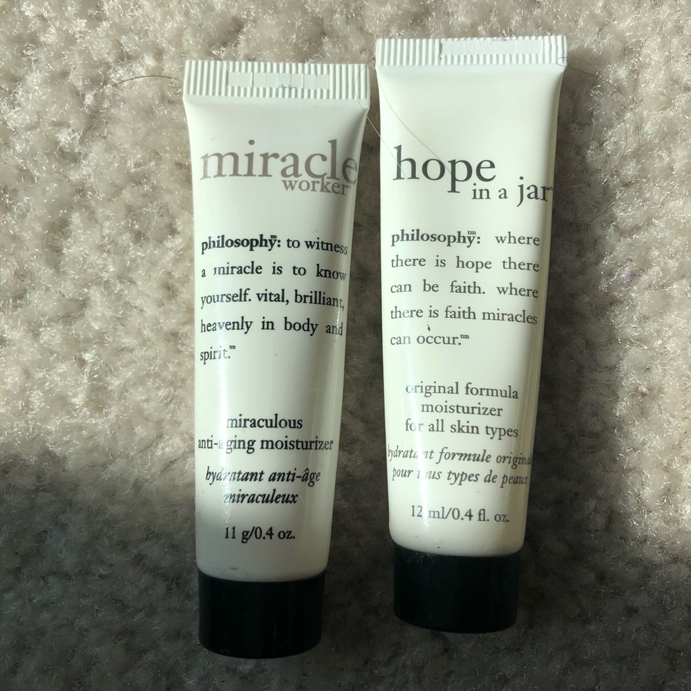 philosophy miracle worker + hope in a jar samples